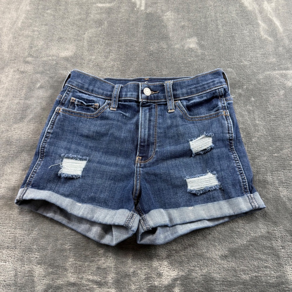 Hollister Soft Stretch High Rise Distressed Denim Shorts Dark Wash Size 3 W26
